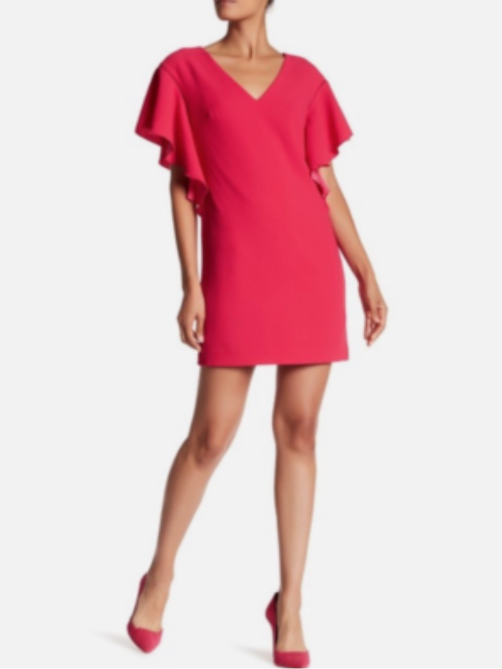 Trina Turk Hot Pink V-Neck Flutter Sleeve Mini Dress